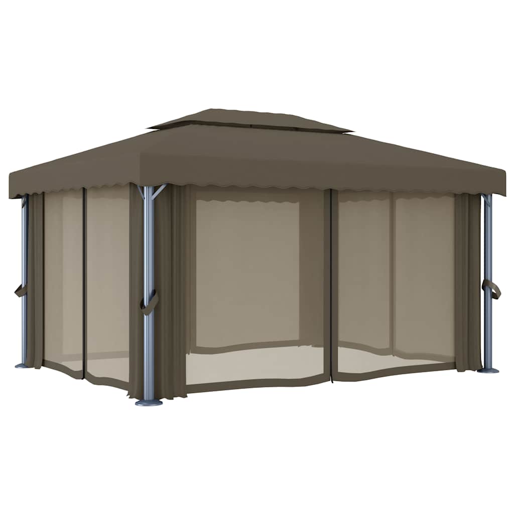 Pavėsinė su lemputėmis ir užuolaidomis LED, taupe, 4x3m Pavėsinė su lemputėmis ir užuolaidomis LED, taupe, 4x3m - Image 6