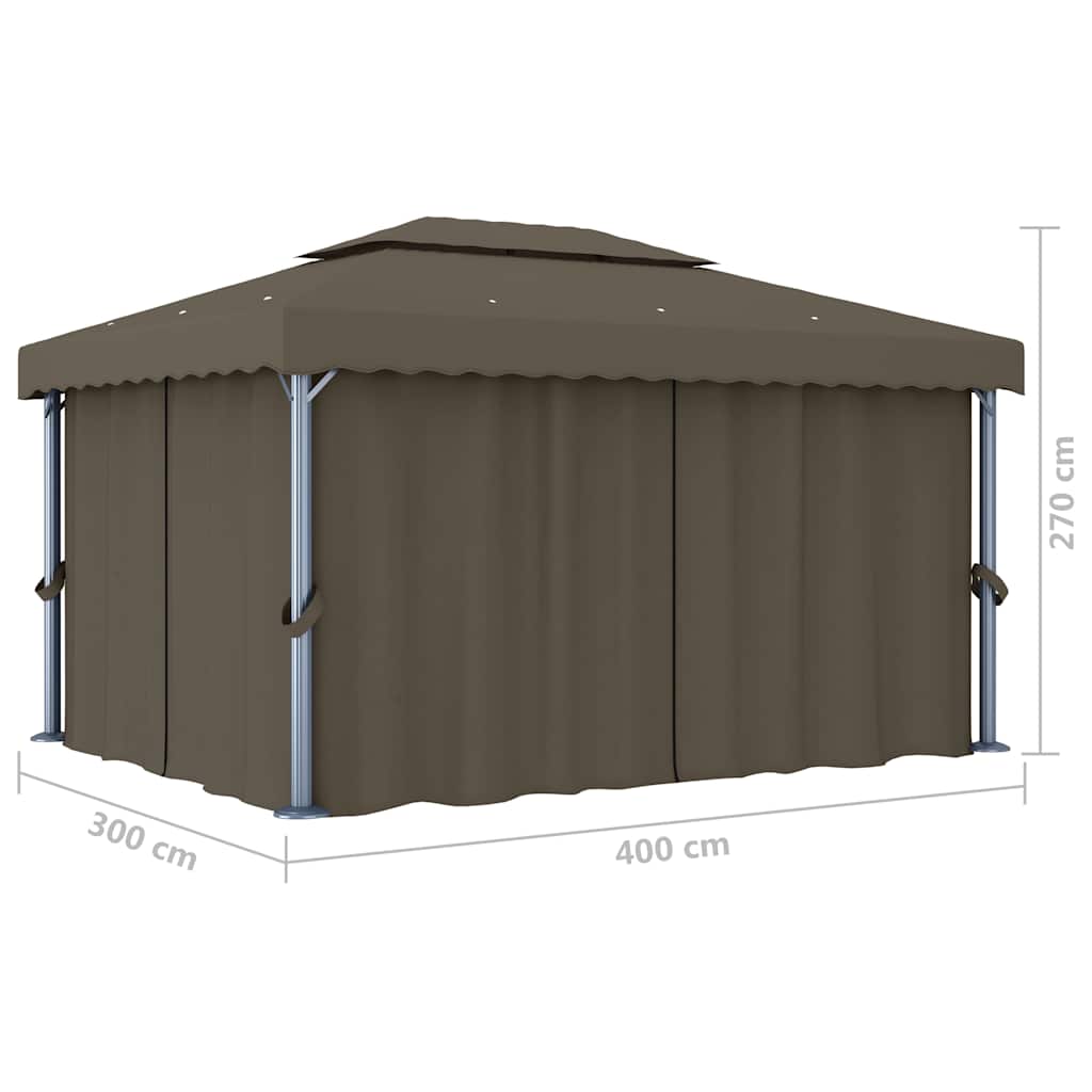 Pavėsinė su lemputėmis ir užuolaidomis LED, taupe, 4x3m Pavėsinė su lemputėmis ir užuolaidomis LED, taupe, 4x3m