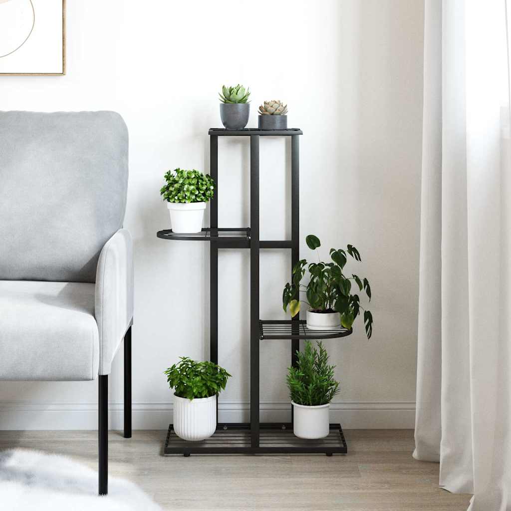 Stovas augalams, 4 lentynos, juodas, 43x22x76cm, metalas Stovas augalams, 4 lentynos, juodas, 43x22x76cm, metalas - Image 3