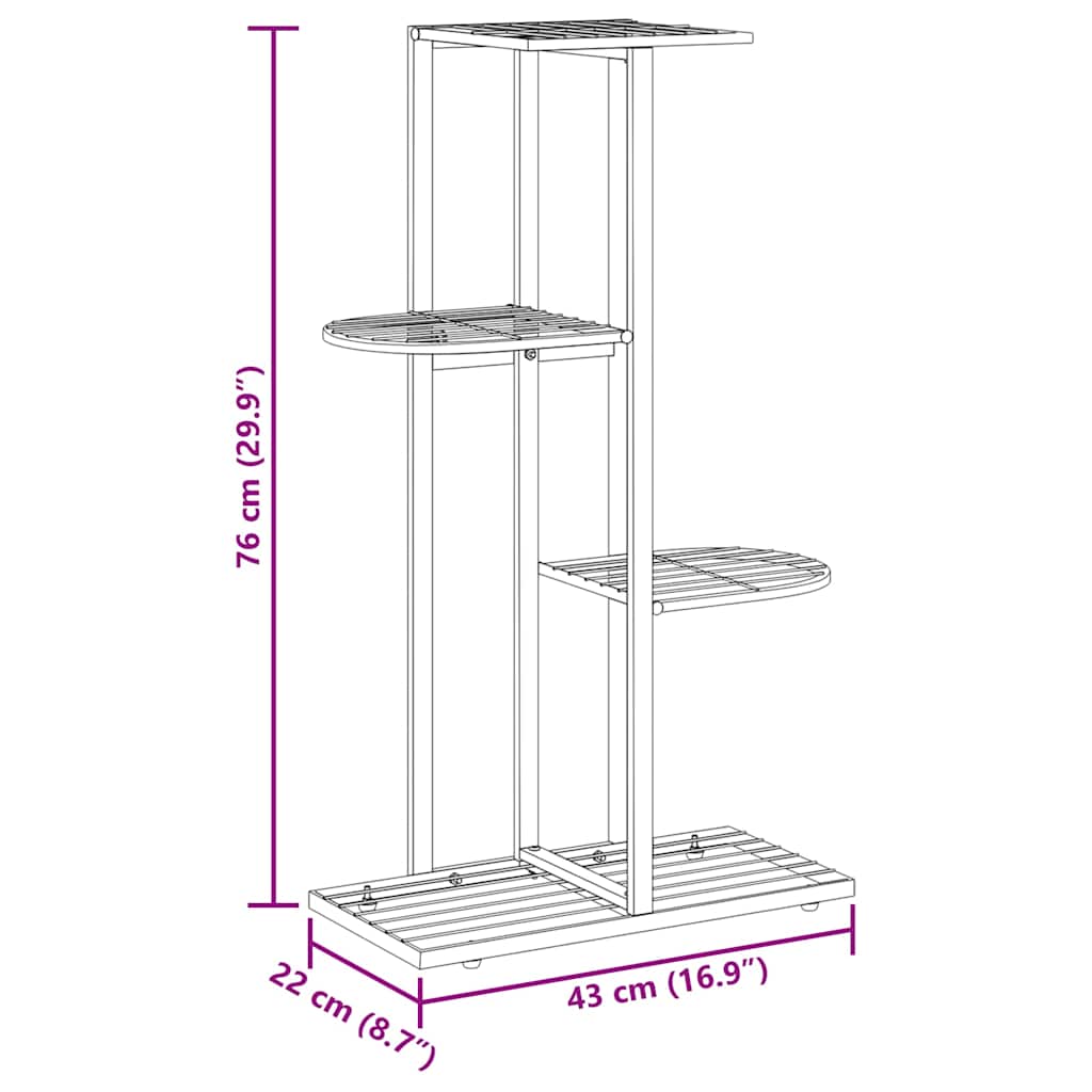 Stovas augalams, 4 lentynos, juodas, 43x22x76cm, metalas Stovas augalams, 4 lentynos, juodas, 43x22x76cm, metalas - Image 9