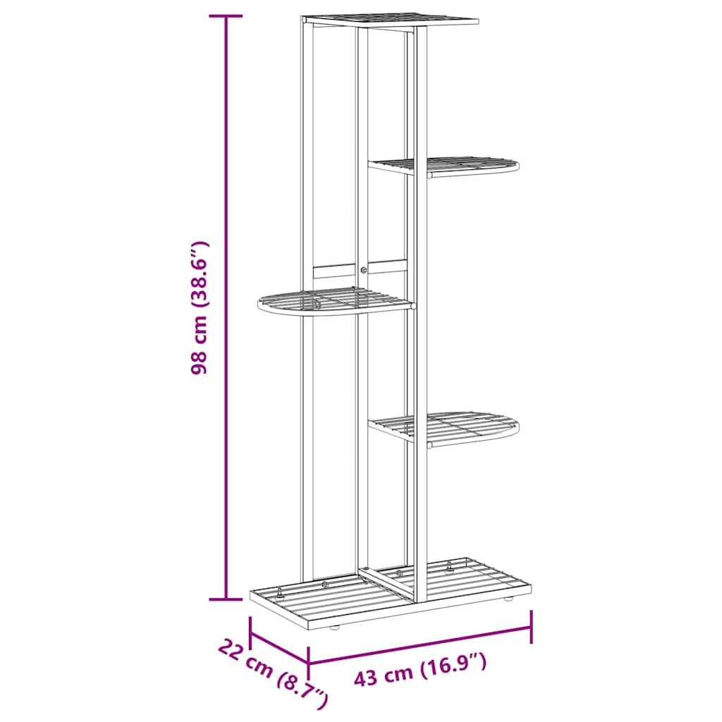 Stovas augalams, 5 lentynos, juodas, 43x22x98cm, metalas Stovas augalams, 5 lentynos, juodas, 43x22x98cm, metalas - Image 9