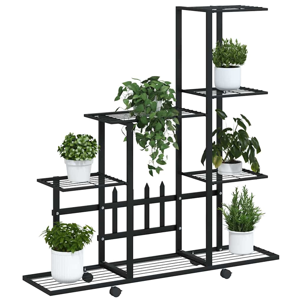 Stovas augalams su ratukais, juodas, 94,5x25x92,5cm, metalas Stovas augalams su ratukais, juodas, 94,5x25x92,5cm, metalas - Image 3