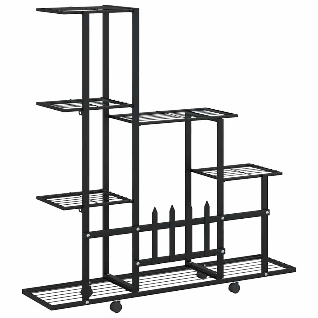 Stovas augalams su ratukais, juodas, 94,5x25x92,5cm, metalas Stovas augalams su ratukais, juodas, 94,5x25x92,5cm, metalas - Image 6