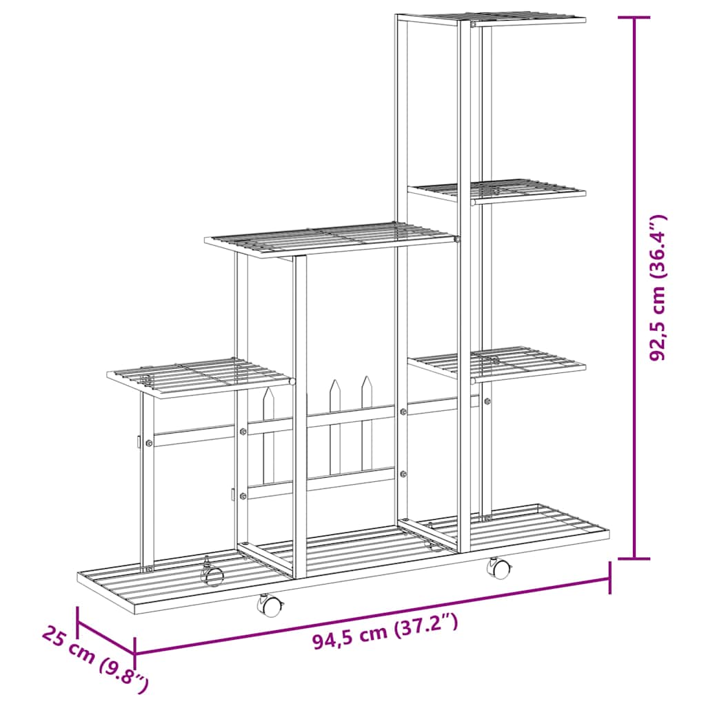 Stovas augalams su ratukais, juodas, 94,5x25x92,5cm, metalas Stovas augalams su ratukais, juodas, 94,5x25x92,5cm, metalas - Image 8