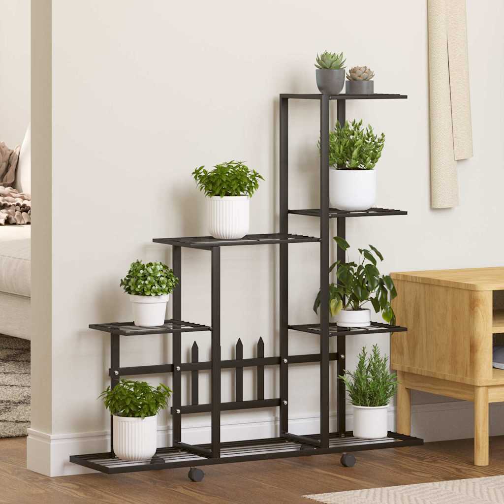 Stovas augalams su ratukais, juodas, 94,5x25x92,5cm, metalas Stovas augalams su ratukais, juodas, 94,5x25x92,5cm, metalas - Image 2