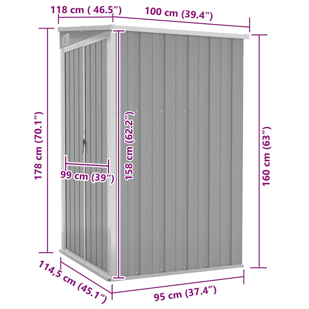 Sodo pašiūrė, pilka, 118x100x178cm, galvanizuotas plienas Sodo pašiūrė, pilka, 118x100x178cm, galvanizuotas plienas - Image 7