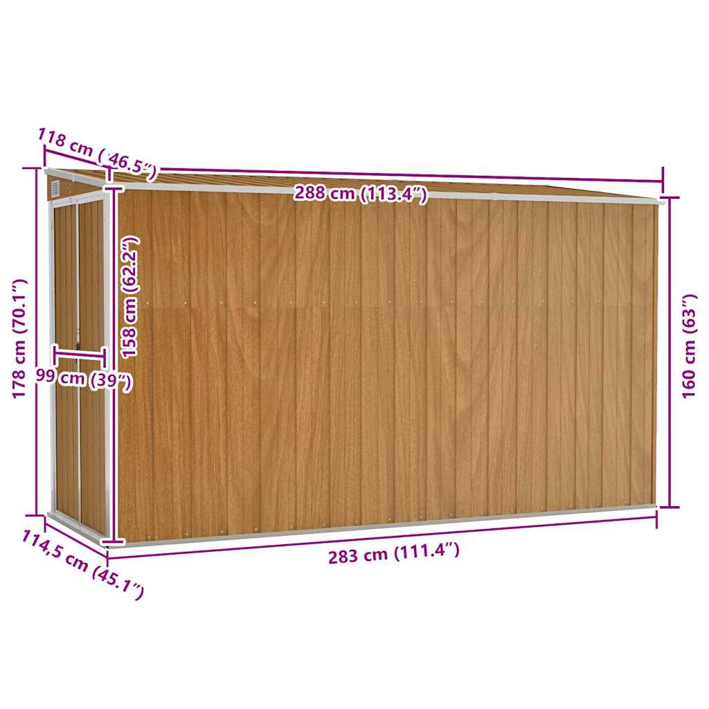 Prie sienos montuojamas sodo sandėliukas, rudas, 118x288x178 cm, cinkuotas plienas Prie sienos montuojamas sodo sandėliukas, rudas, 118x288x178 cm, cinkuotas plienas - Image 7