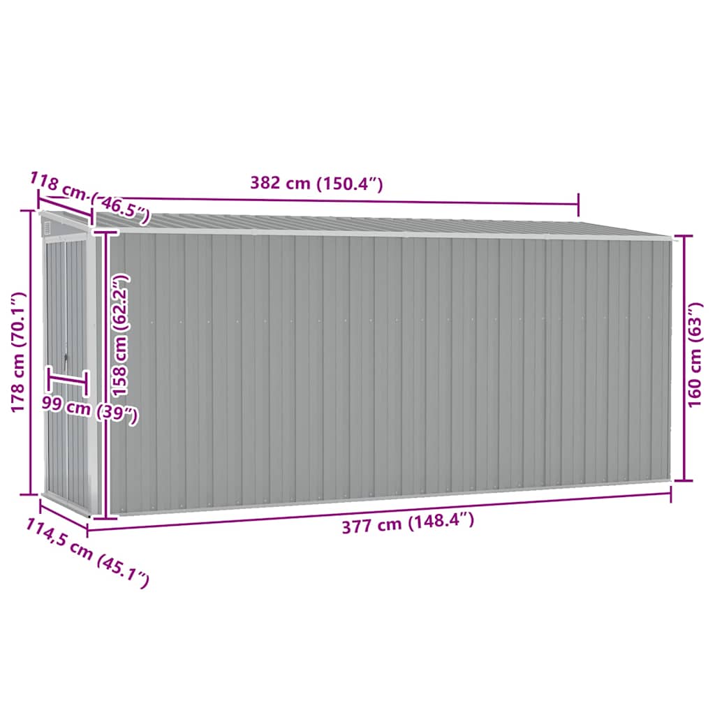 Sodo pašiūrė, pilka, 118x382x178cm, galvanizuotas plienas Sodo pašiūrė, pilka, 118x382x178cm, galvanizuotas plienas - Image 7
