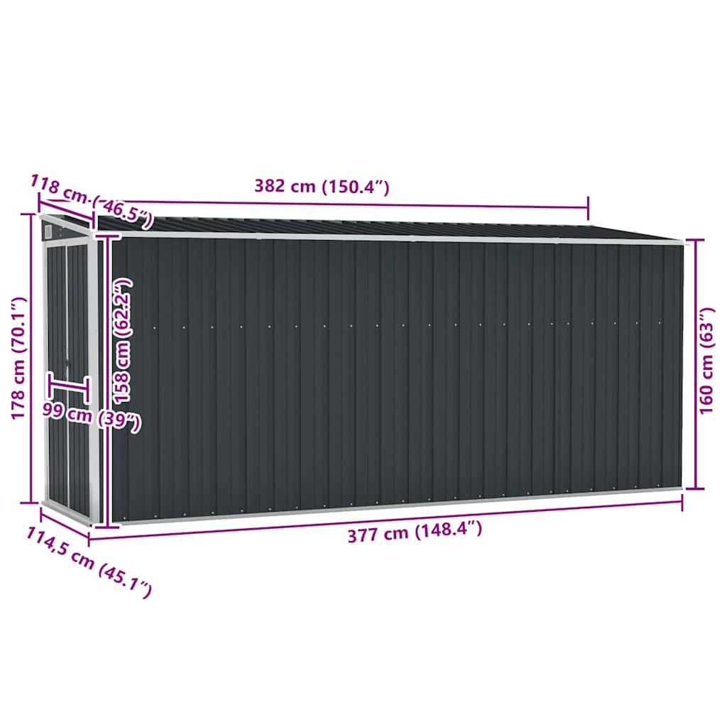 Sodo pašiūrė, antracito spalvos, 118x382x178cm, plienas Sodo pašiūrė, antracito spalvos, 118x382x178cm, plienas - Image 7