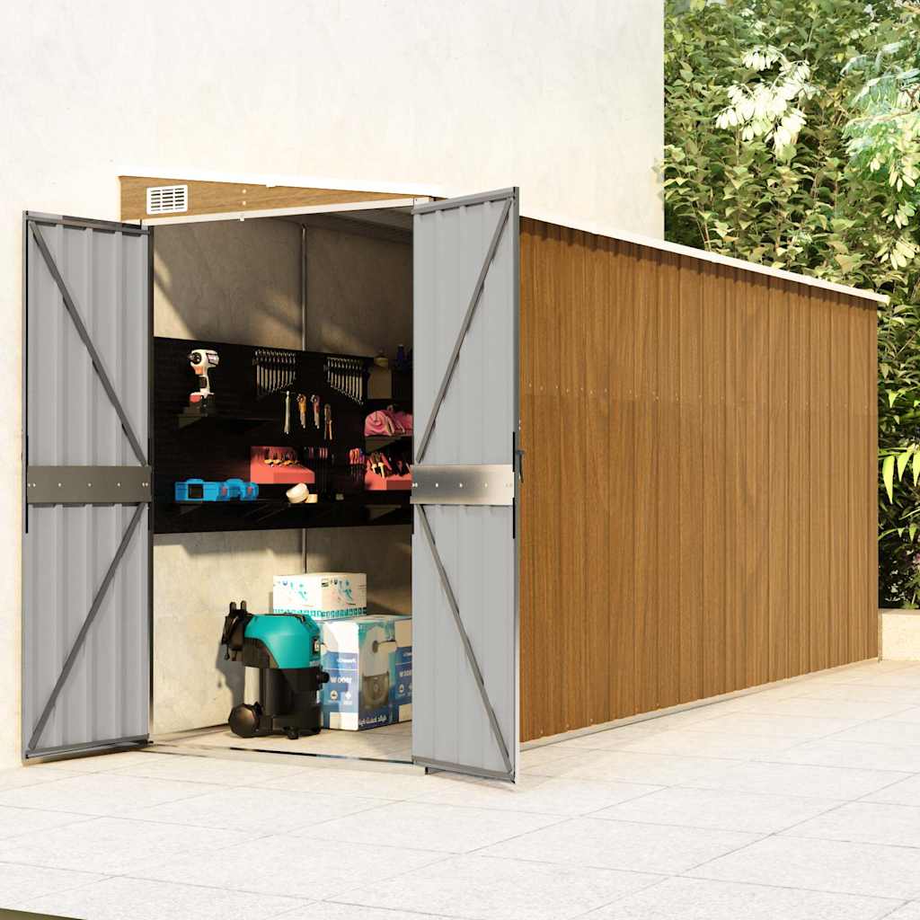 Prie sienos montuojamas sodo sandėliukas, rudas, 118x382x178 cm, cinkuotas plienas Prie sienos montuojamas sodo sandėliukas, rudas, 118x382x178 cm, cinkuotas plienas - Image 2