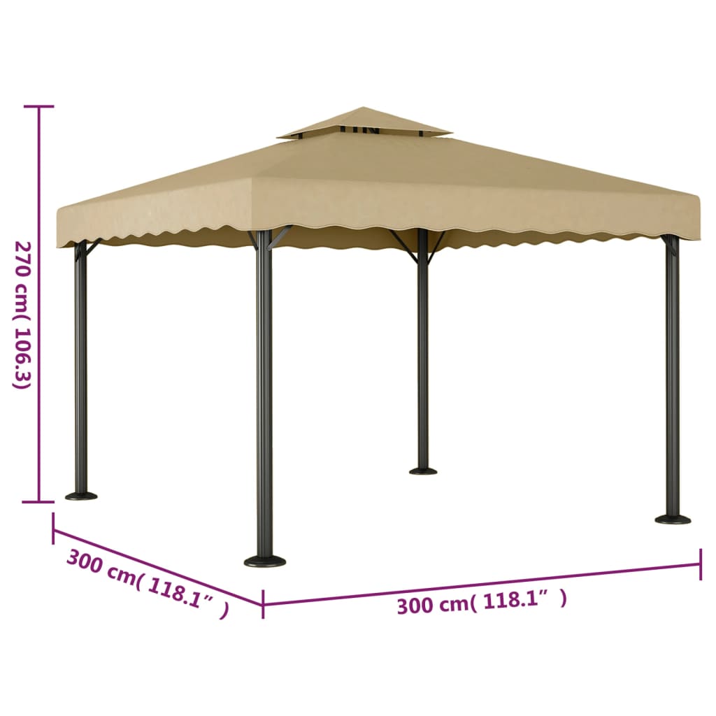 Pavėsinė, taupe spalvos, 3x3m, aliuminis ir plienas Pavėsinė, taupe spalvos, 3x3m, aliuminis ir plienas