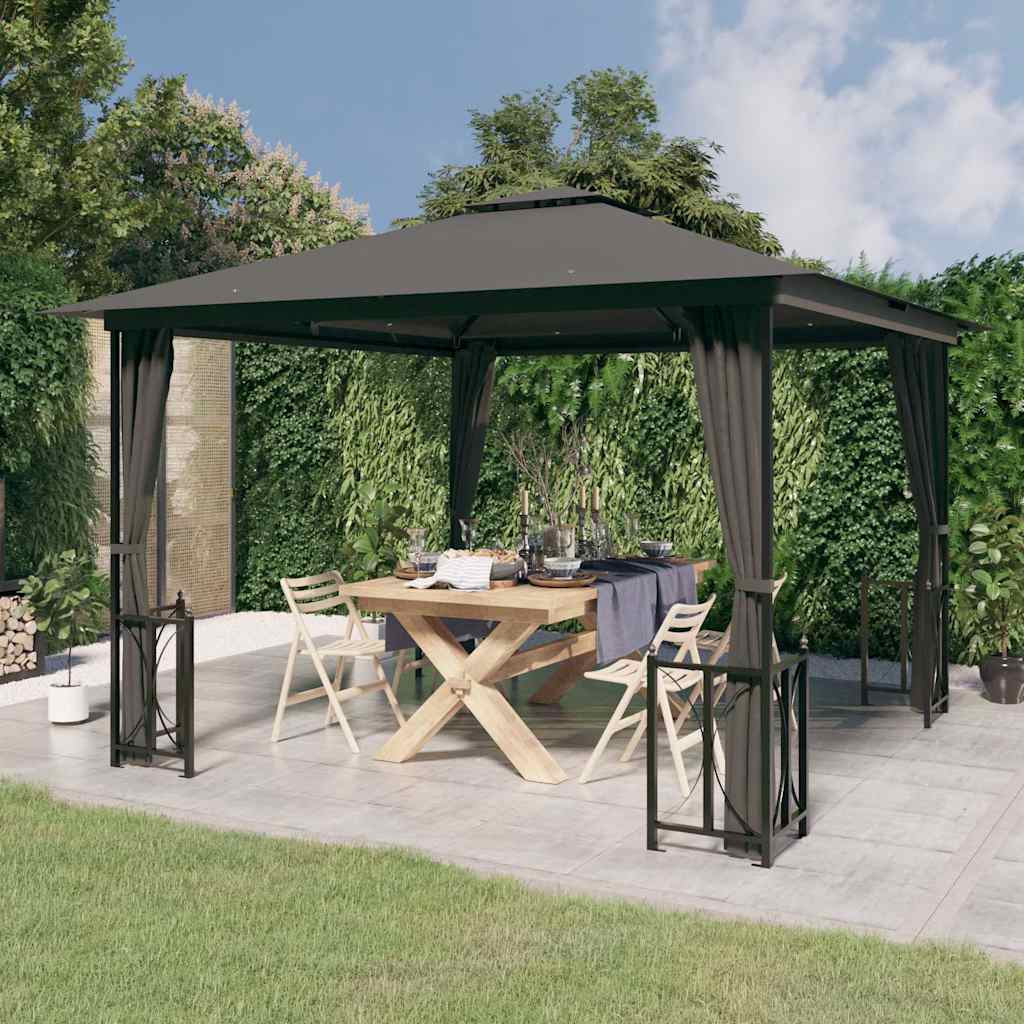 Pavėsinė su šoninėmis sienomis ir stogu, antracito, 3x3m Pavėsinė su šoninėmis sienomis ir stogu, antracito, 3x3m - Image 2