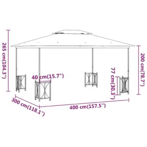 Pavėsinė su šoninėmis sienomis ir stogu, kreminė, 3x4m