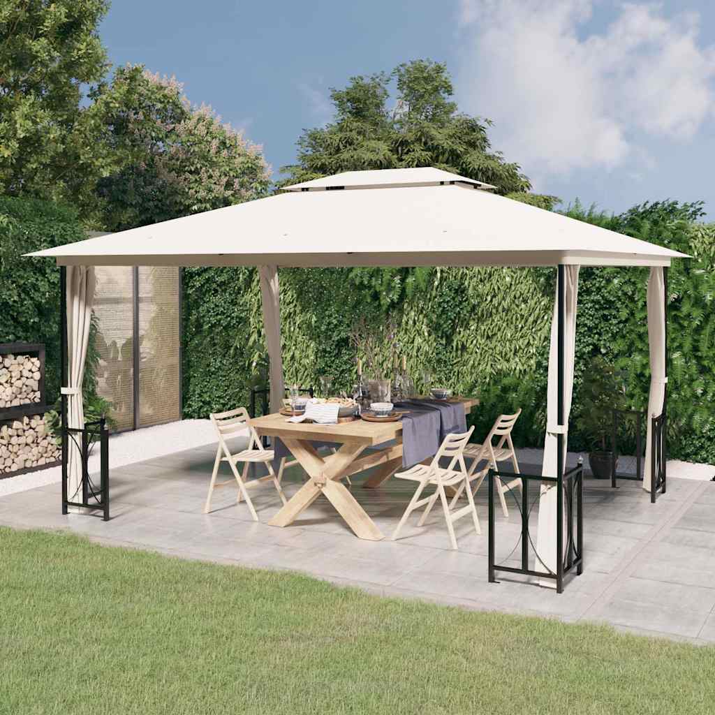 Pavėsinė su šoninėmis sienomis ir stogu, kreminė, 3x4m Pavėsinė su šoninėmis sienomis ir stogu, kreminė, 3x4m - Image 2