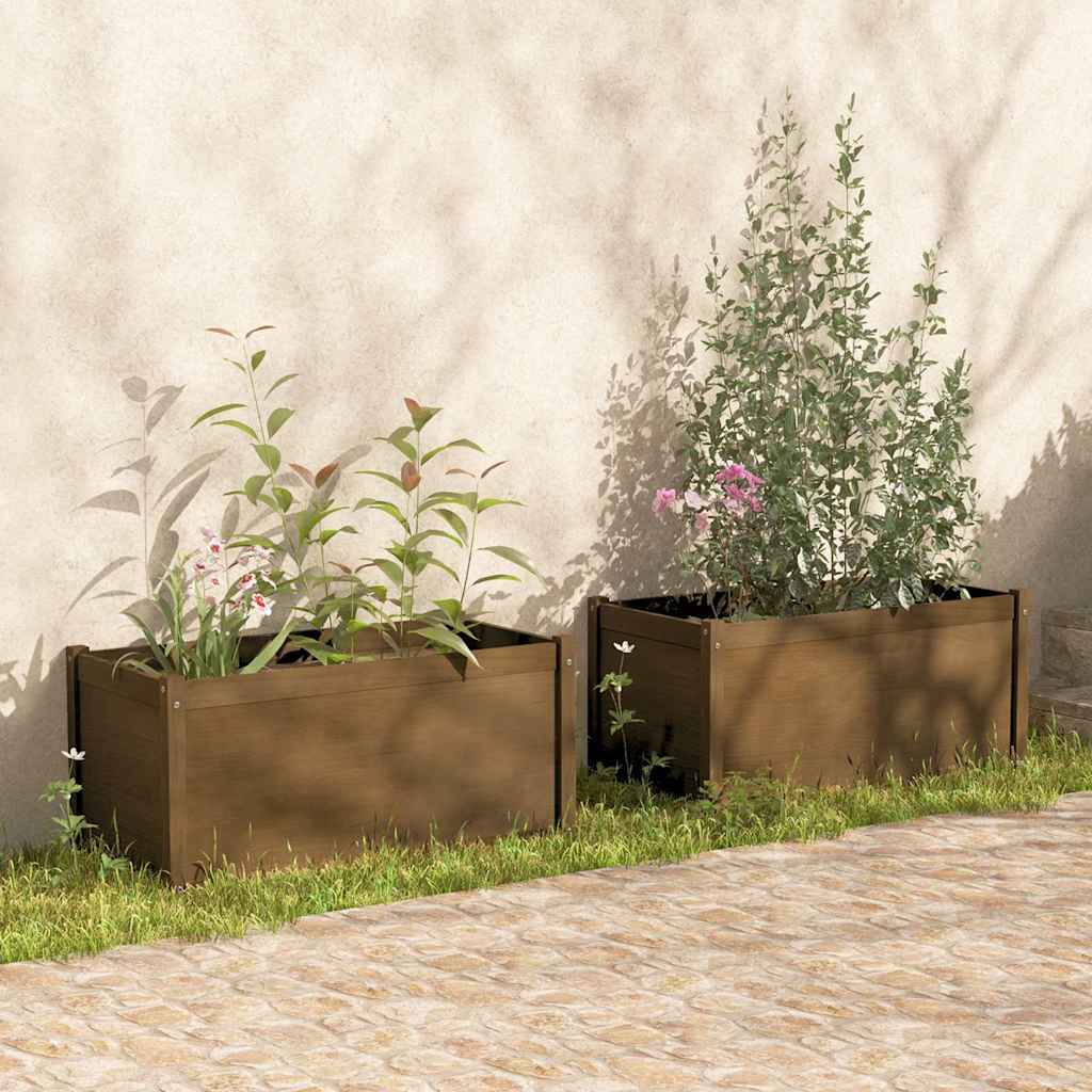Sodo loveliai, 2vnt., medaus rudi, 100x50x50cm, pušies masyvas Sodo loveliai, 2vnt., medaus rudi, 100x50x50cm, pušies masyvas - Image 2