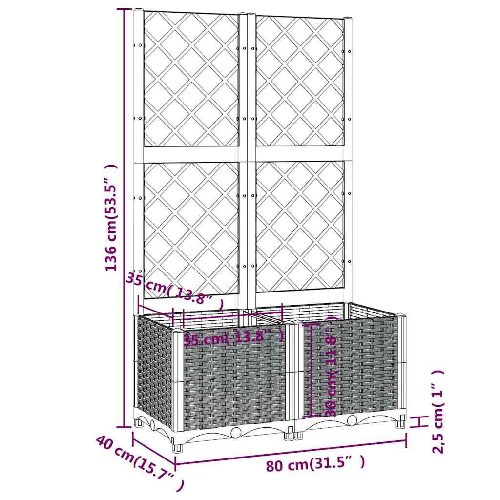 Sodo vazonas su grotelėmis, mėlynai pilkas, 80x40x136 cm, PP Sodo vazonas su grotelėmis, mėlynai pilkas, 80x40x136 cm, PP