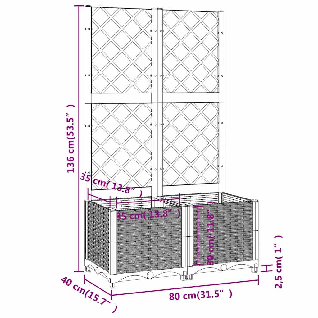 Sodo vazonas su grotelėmis, juodas, 80x40x136 cm, PP Sodo vazonas su grotelėmis, juodas, 80x40x136 cm, PP