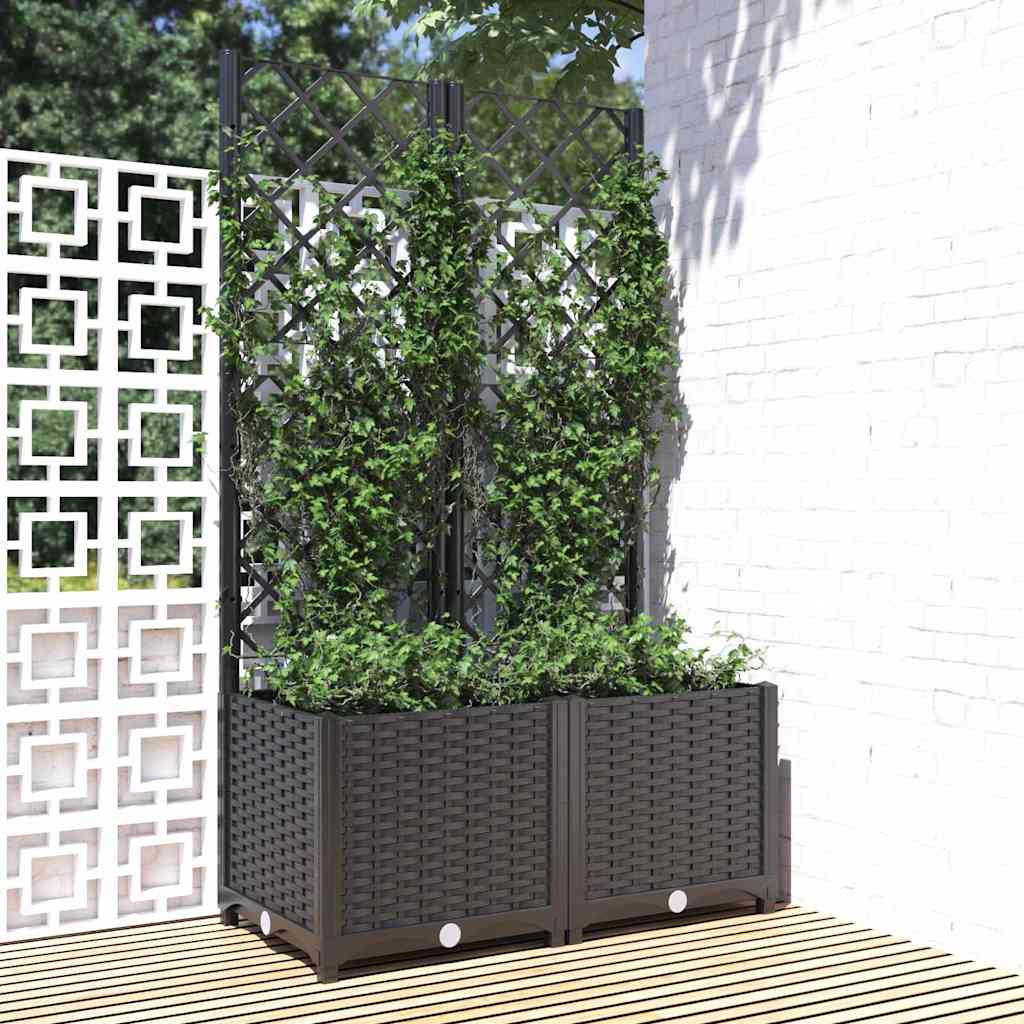 Sodo vazonas su grotelėmis, juodas, 80x40x136 cm, PP Sodo vazonas su grotelėmis, juodas, 80x40x136 cm, PP - Image 2