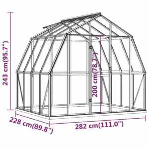 Šiltnamis su pagrindo rėmu, antracito, aliuminis, 6,43m²