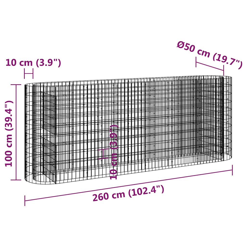 Gabiono lovelis, 260x50x100cm, galvanizuota geležis, aukštas Gabiono lovelis, 260x50x100cm, galvanizuota geležis, aukštas