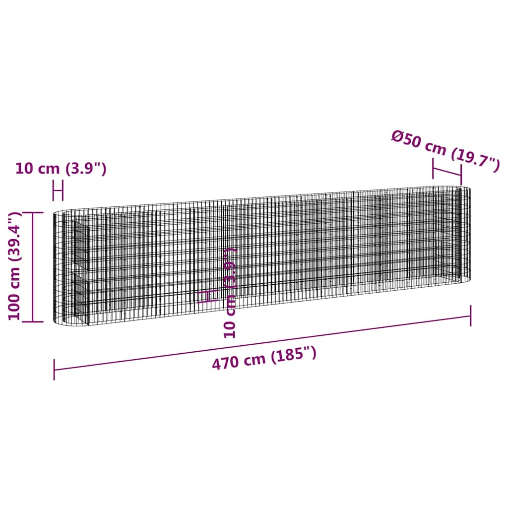 Gabiono lovelis, 470x50x100cm, galvanizuota geležis, aukštas Gabiono lovelis, 470x50x100cm, galvanizuota geležis, aukštas