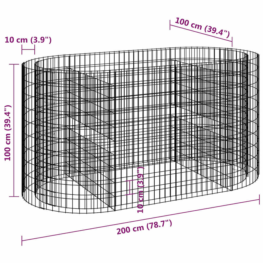 Gabiono lovelis, 200x100x100cm, galvanizuota geležis, aukštas Gabiono lovelis, 200x100x100cm, galvanizuota geležis, aukštas