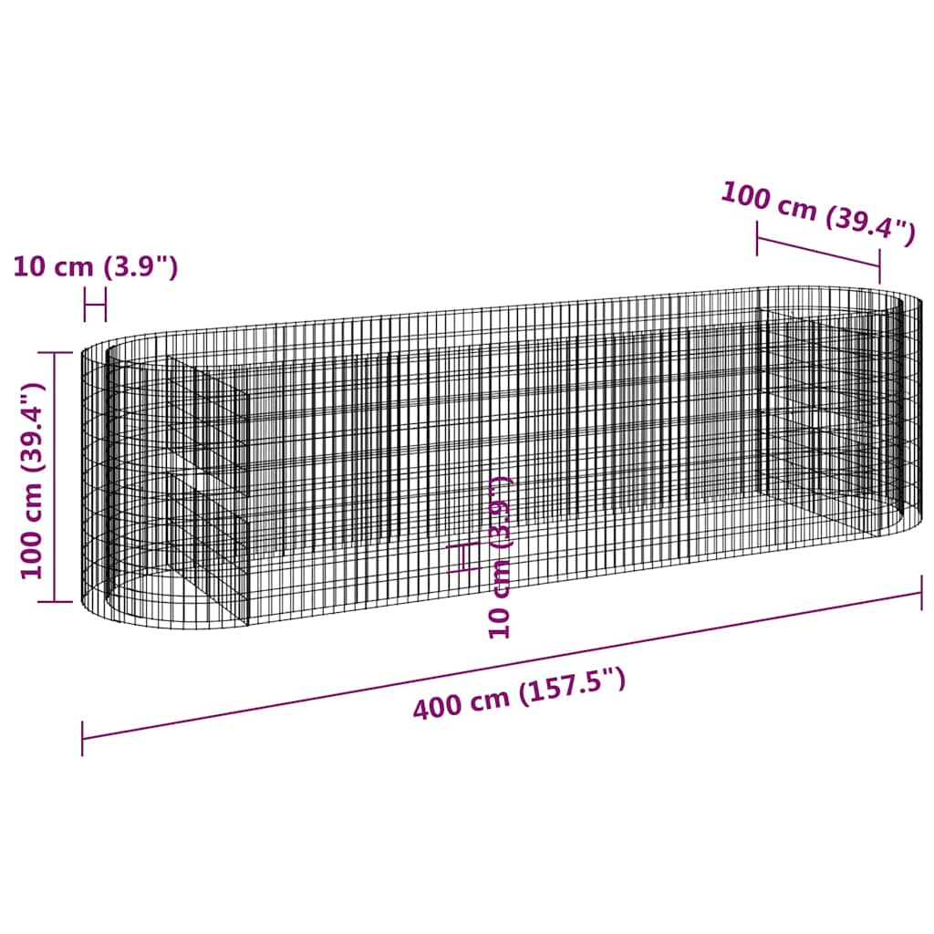 Gabiono lovelis, 400x100x100cm, galvanizuota geležis, aukštas Gabiono lovelis, 400x100x100cm, galvanizuota geležis, aukštas