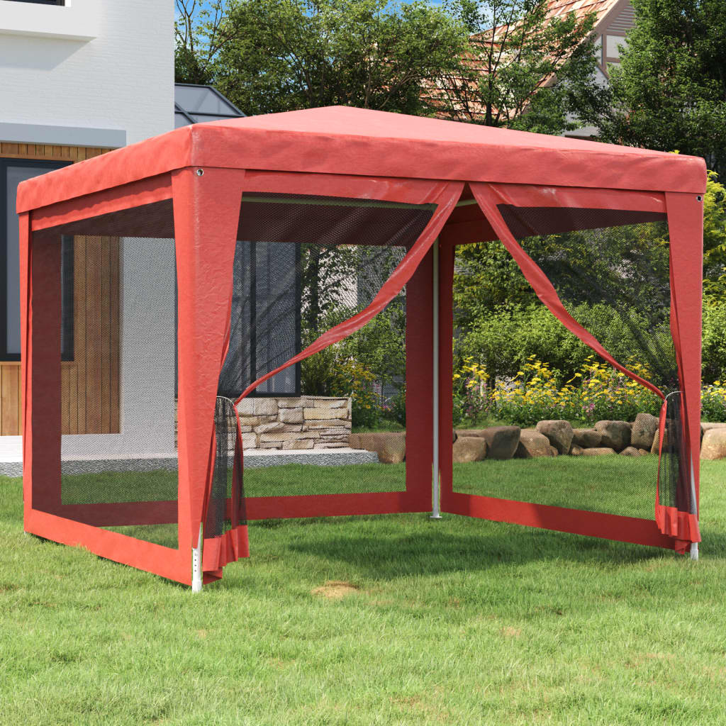 Proginė palapinė su 4 tinklinėmis sienomis, raudona, 3x3m, HDPE Proginė palapinė su 4 tinklinėmis sienomis, raudona, 3x3m, HDPE - Image 2