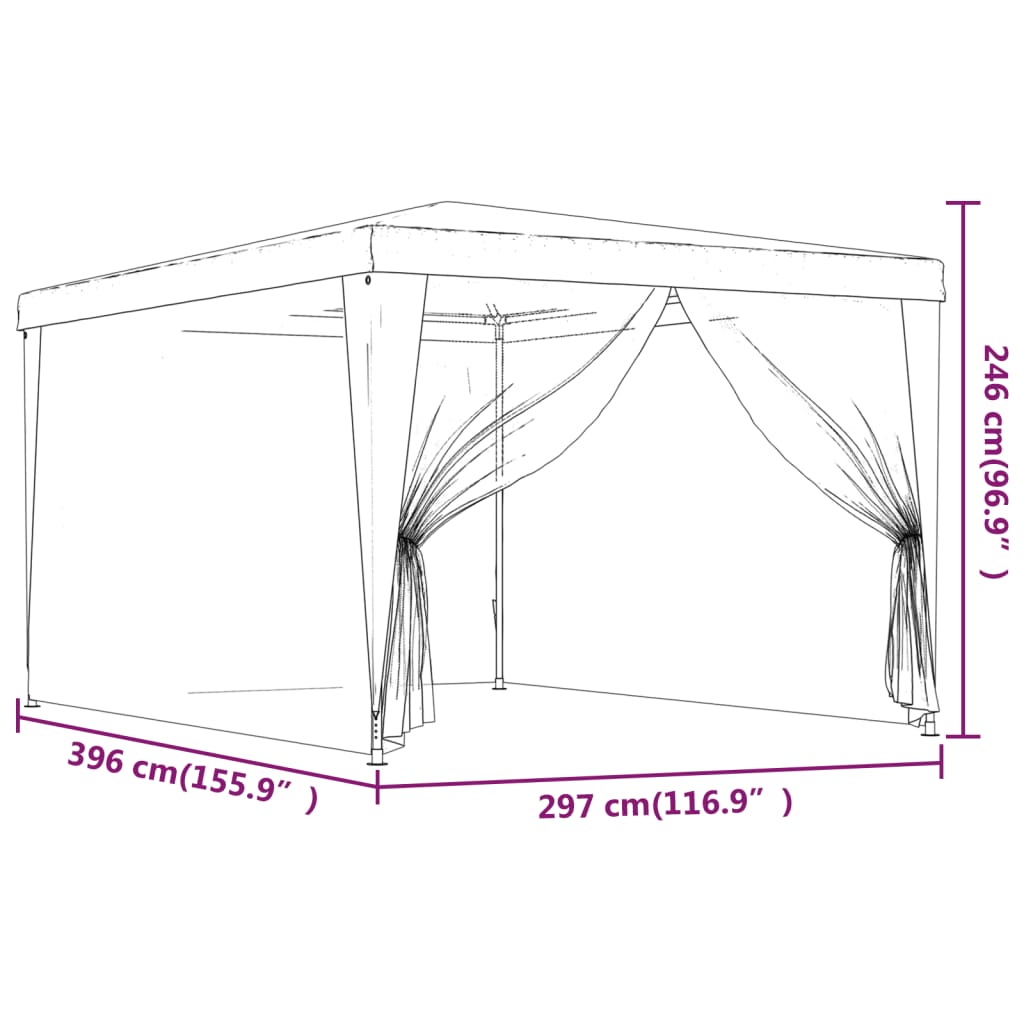 Proginė palapinė su 4 tinklinėmis sienomis, raudona, 3x4m, HDPE Proginė palapinė su 4 tinklinėmis sienomis, raudona, 3x4m, HDPE