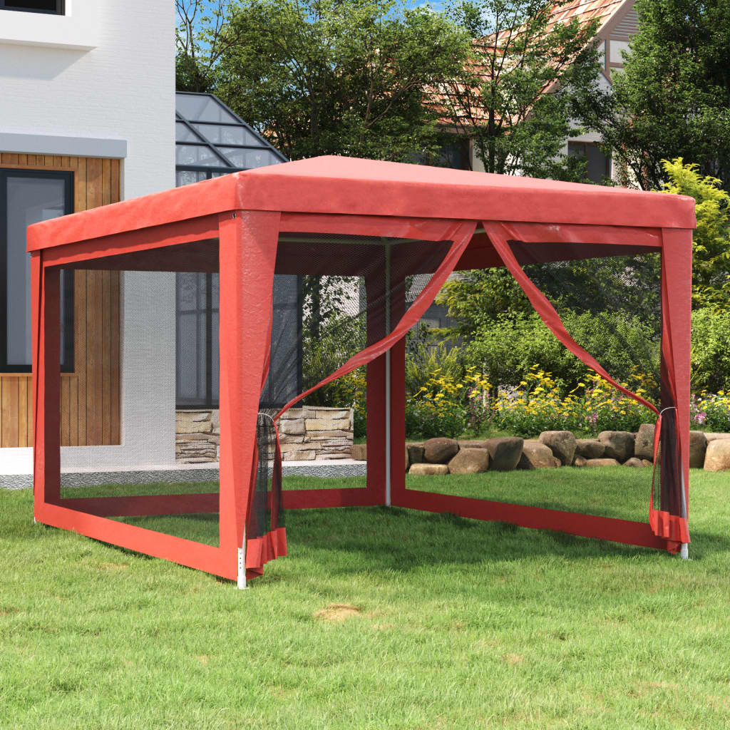 Proginė palapinė su 4 tinklinėmis sienomis, raudona, 3x4m, HDPE Proginė palapinė su 4 tinklinėmis sienomis, raudona, 3x4m, HDPE - Image 2