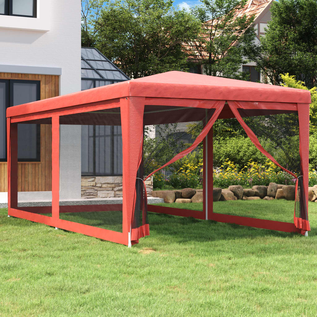 Proginė palapinė su 6 tinklinėmis sienomis, raudona, 3x6m, HDPE Proginė palapinė su 6 tinklinėmis sienomis, raudona, 3x6m, HDPE - Image 2