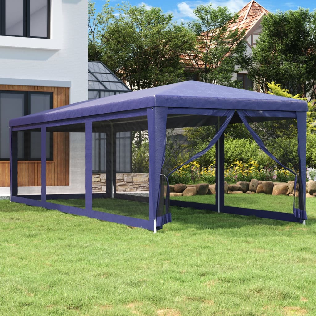 Proginė palapinė su 8 tinklinėmis sienomis, mėlyna, 3x9m, HDPE Proginė palapinė su 8 tinklinėmis sienomis, mėlyna, 3x9m, HDPE - Image 2