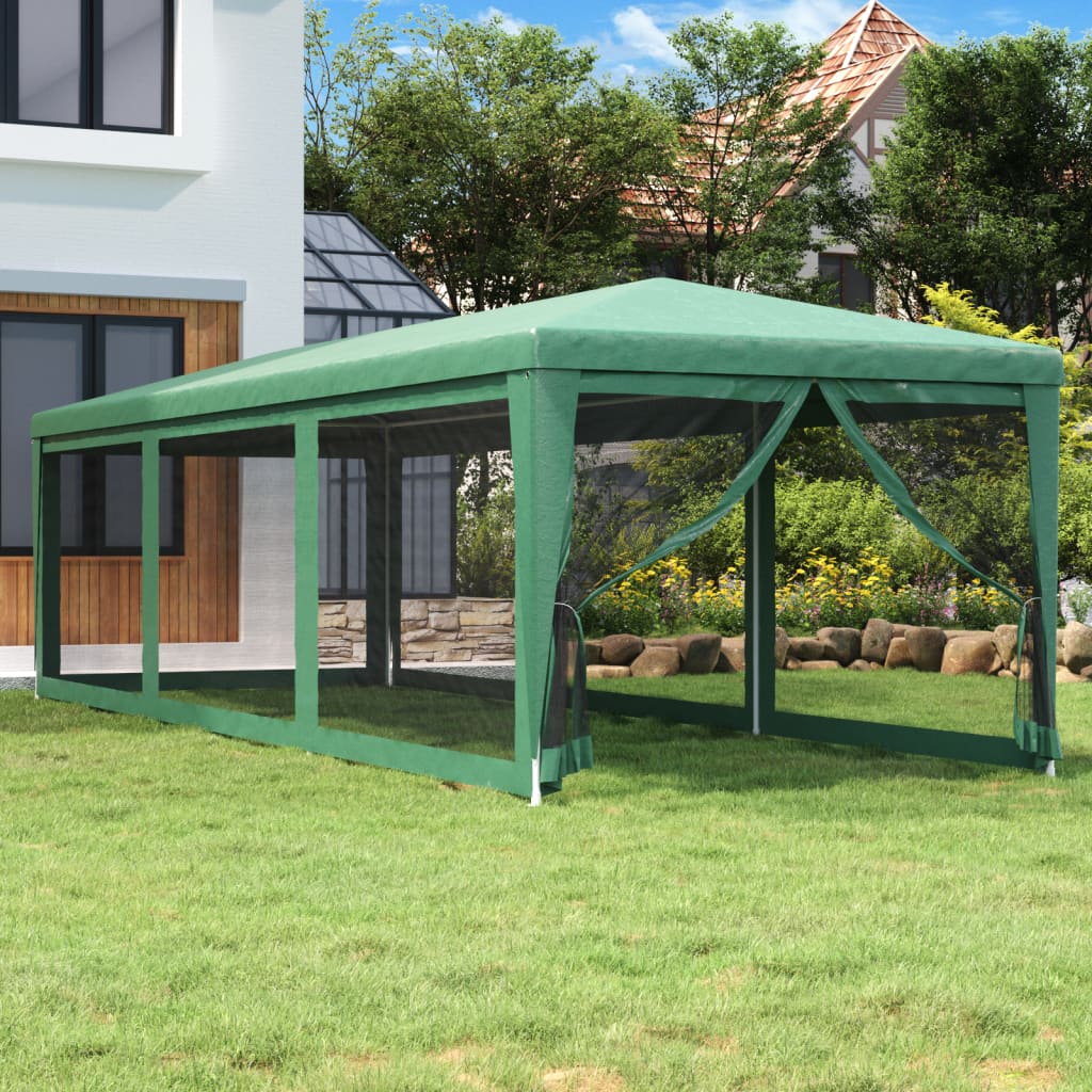 Proginė palapinė su 8 tinklinėmis sienomis, žalia, 3x9m, HDPE Proginė palapinė su 8 tinklinėmis sienomis, žalia, 3x9m, HDPE - Image 2