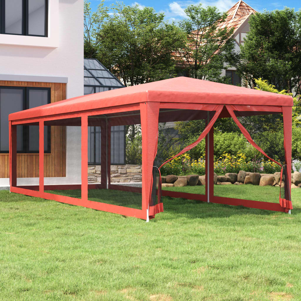 Proginė palapinė su 8 tinklinėmis sienomis, raudona, 3x9m, HDPE Proginė palapinė su 8 tinklinėmis sienomis, raudona, 3x9m, HDPE - Image 2