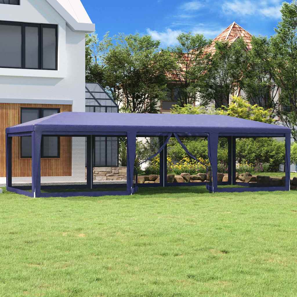 Proginė palapinė su 8 tinklinėmis sienomis, mėlyna, 9x4m, HDPE Proginė palapinė su 8 tinklinėmis sienomis, mėlyna, 9x4m, HDPE - Image 2