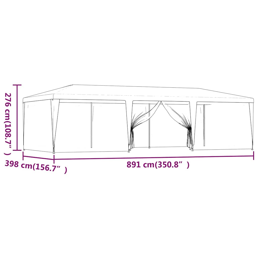 Proginė palapinė su 8 tinklinėmis sienomis, žalia, 9x4m, HDPE Proginė palapinė su 8 tinklinėmis sienomis, žalia, 9x4m, HDPE