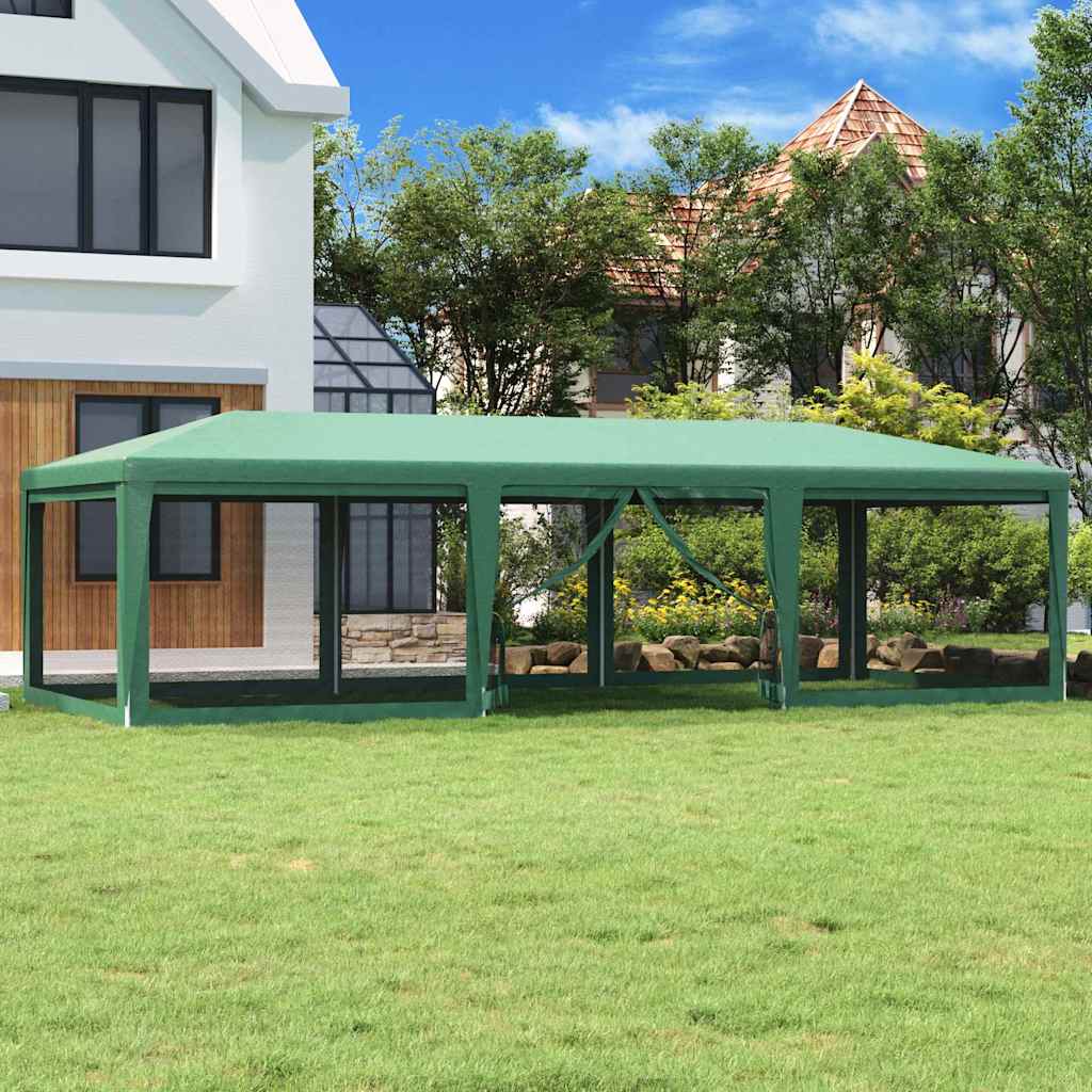 Proginė palapinė su 8 tinklinėmis sienomis, žalia, 9x4m, HDPE Proginė palapinė su 8 tinklinėmis sienomis, žalia, 9x4m, HDPE - Image 2