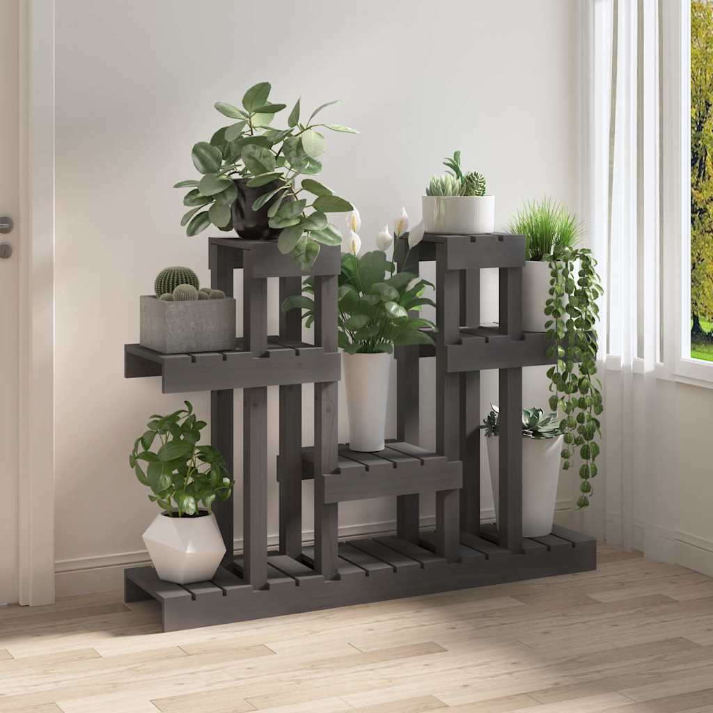 Augalų stovas, pilkas, 104,5x25x77,5cm, pušies medienos masyvas Augalų stovas, pilkas, 104,5x25x77,5cm, pušies medienos masyvas - Image 3