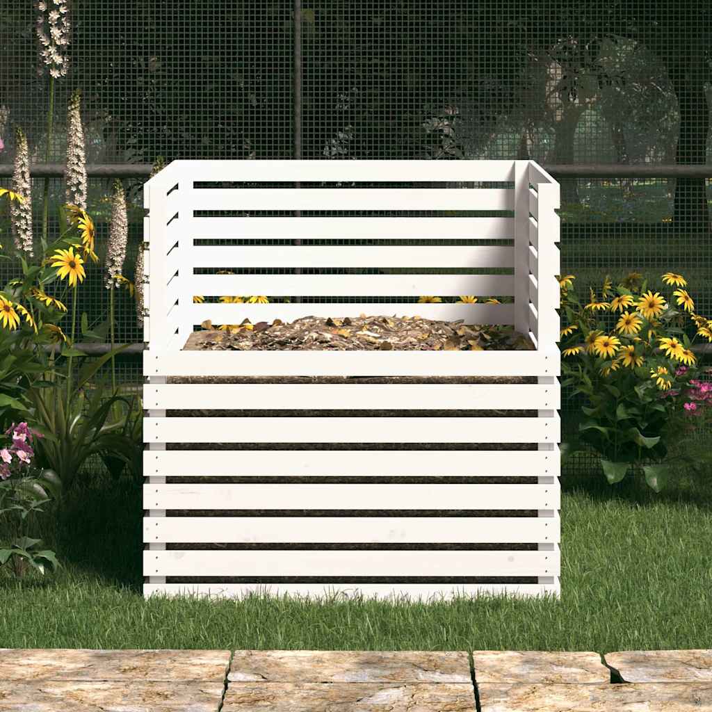 Komposto dėžė, balta, 100x100x102cm, pušies medienos masyvas Komposto dėžė, balta, 100x100x102cm, pušies medienos masyvas - Image 3