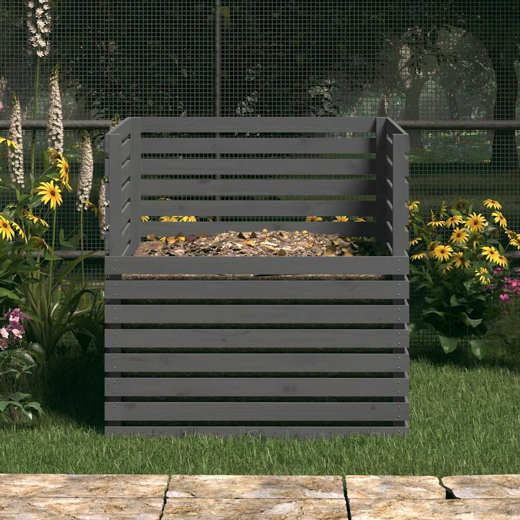 Komposto dėžė, pilka, 100x100x102cm, pušies medienos masyvas Komposto dėžė, pilka, 100x100x102cm, pušies medienos masyvas - Image 3