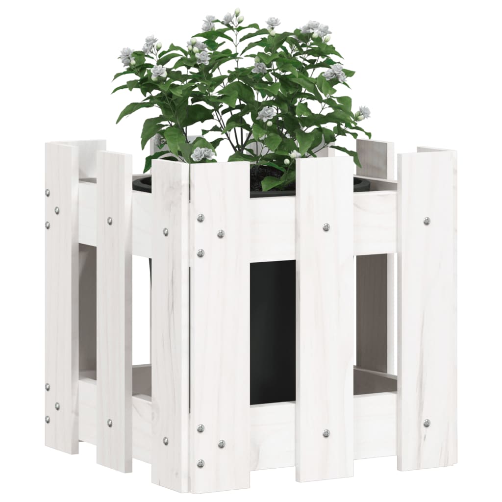 Sodo lovelis, baltas, 30x30x30cm, pušis, tvorelės dizaino Sodo lovelis, baltas, 30x30x30cm, pušis, tvorelės dizaino - Image 3