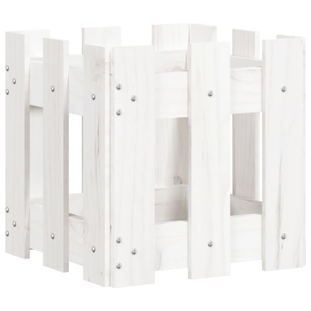 Sodo lovelis, baltas, 30x30x30cm, pušis, tvorelės dizaino Sodo lovelis, baltas, 30x30x30cm, pušis, tvorelės dizaino - Image 4
