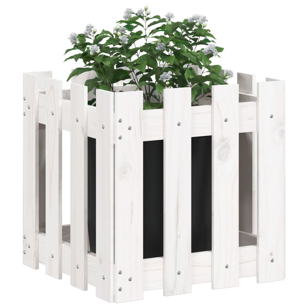 Sodo lovelis, baltas, 40x40x40cm, pušis, tvorelės dizaino Sodo lovelis, baltas, 40x40x40cm, pušis, tvorelės dizaino - Image 3