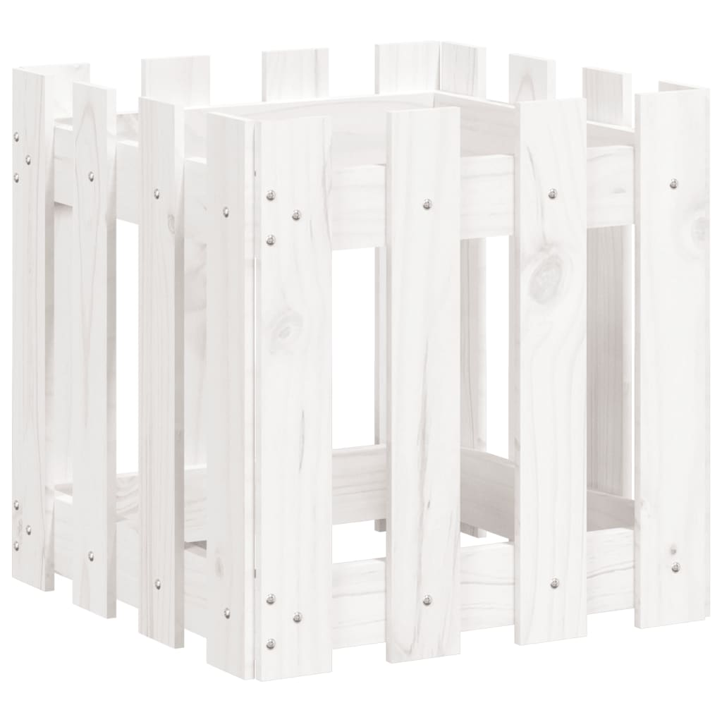 Sodo lovelis, baltas, 40x40x40cm, pušis, tvorelės dizaino Sodo lovelis, baltas, 40x40x40cm, pušis, tvorelės dizaino - Image 4