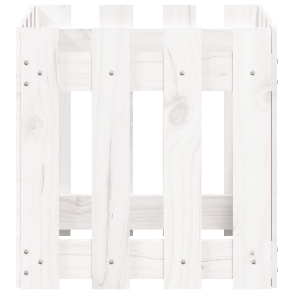 Sodo lovelis, baltas, 40x40x40cm, pušis, tvorelės dizaino Sodo lovelis, baltas, 40x40x40cm, pušis, tvorelės dizaino - Image 5