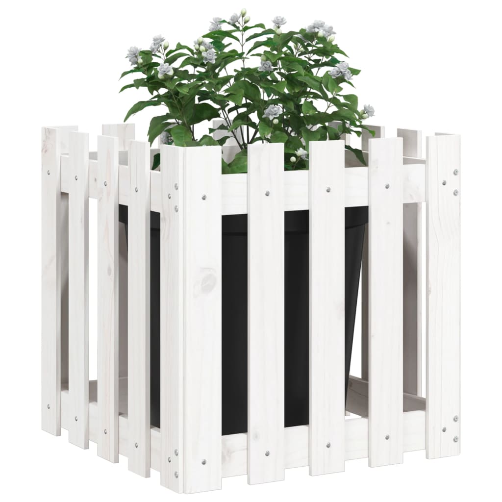 Sodo lovelis, baltas, 50x50x50cm, pušis, tvorelės dizaino Sodo lovelis, baltas, 50x50x50cm, pušis, tvorelės dizaino - Image 3