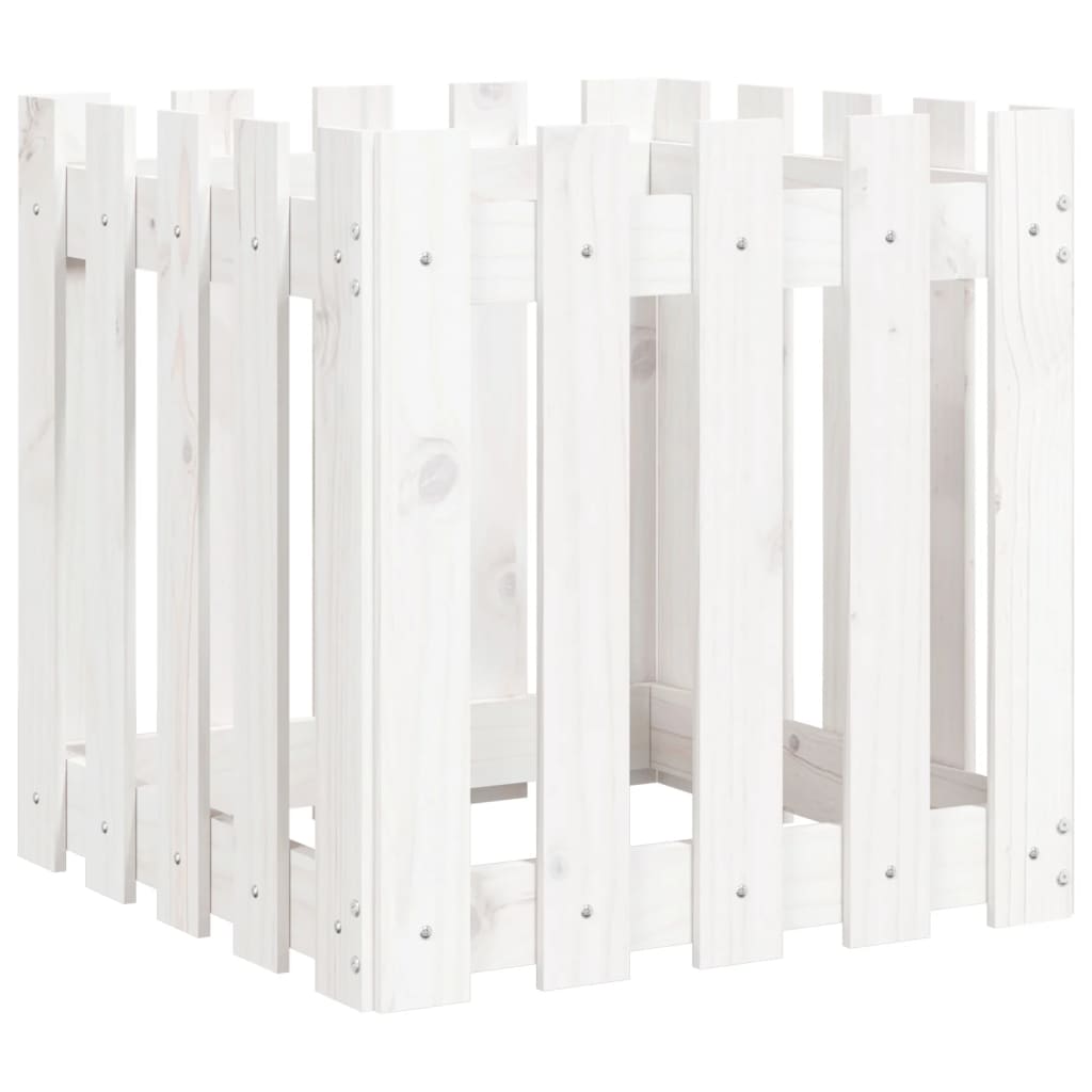 Sodo lovelis, baltas, 50x50x50cm, pušis, tvorelės dizaino Sodo lovelis, baltas, 50x50x50cm, pušis, tvorelės dizaino - Image 4