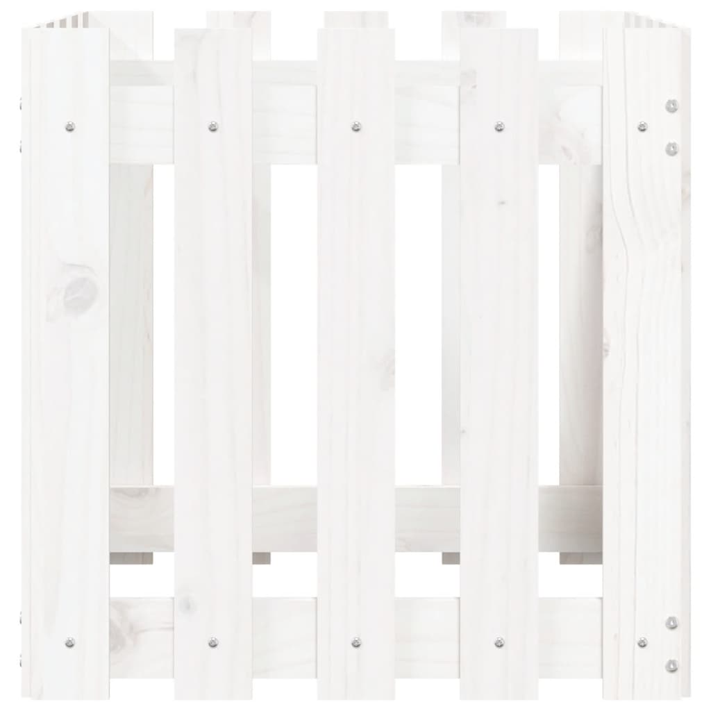 Sodo lovelis, baltas, 50x50x50cm, pušis, tvorelės dizaino Sodo lovelis, baltas, 50x50x50cm, pušis, tvorelės dizaino - Image 5