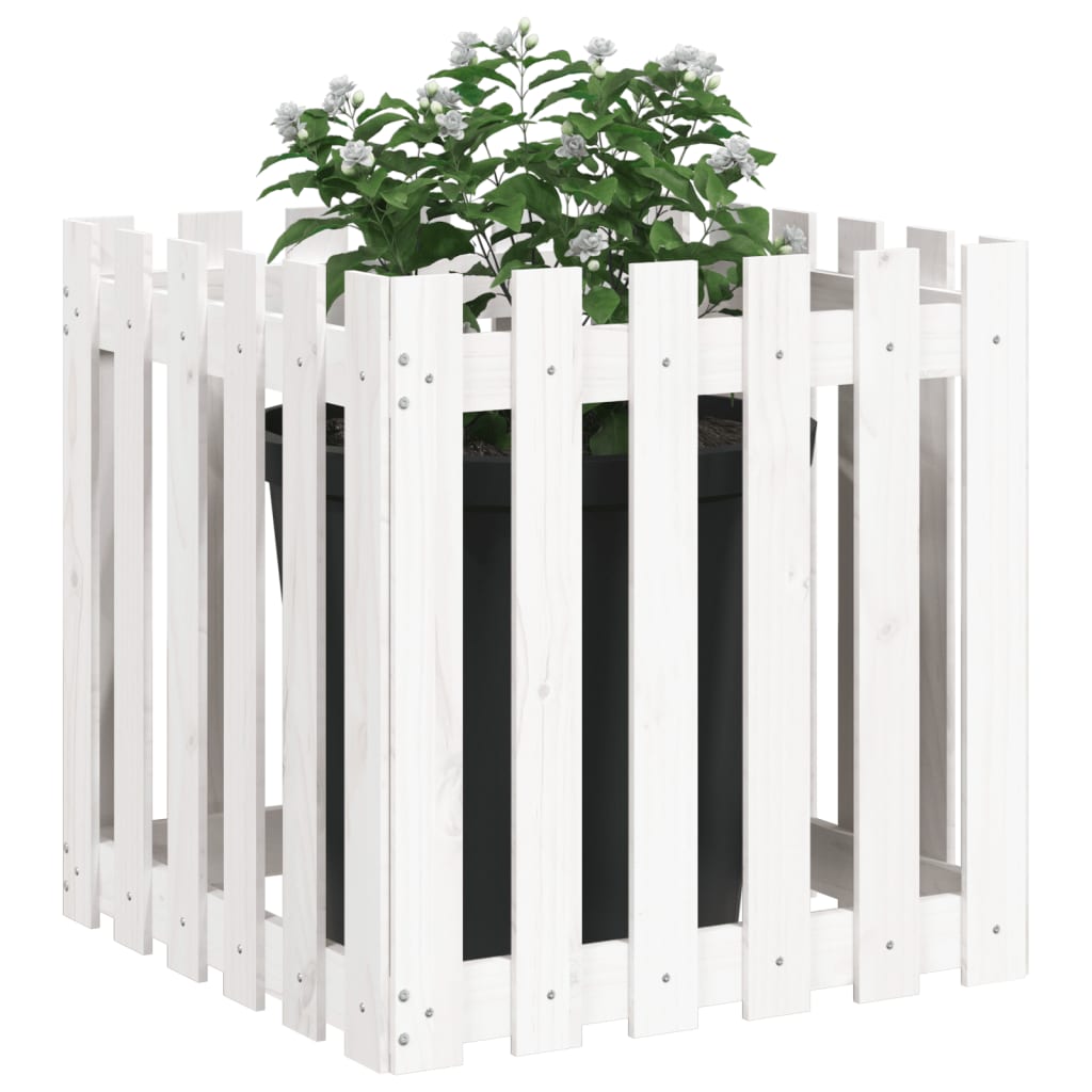 Sodo lovelis, baltas, 60x60x60cm, pušis, tvorelės dizaino Sodo lovelis, baltas, 60x60x60cm, pušis, tvorelės dizaino - Image 3