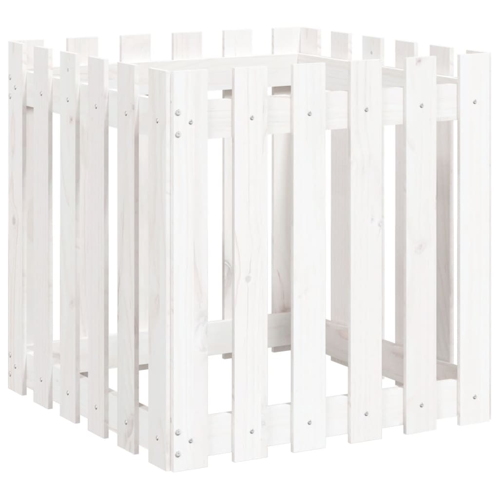 Sodo lovelis, baltas, 60x60x60cm, pušis, tvorelės dizaino Sodo lovelis, baltas, 60x60x60cm, pušis, tvorelės dizaino - Image 4